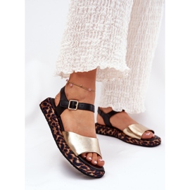 S.Barski Frauen Ledersandalen auf der Plattform mit Leopardendruck S. Barski JC51-347 Gold golden 2
