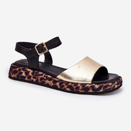 S.Barski Frauen Ledersandalen auf der Plattform mit Leopardendruck S. Barski JC51-347 Gold golden 4