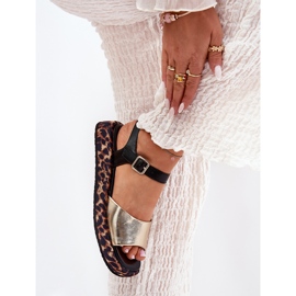 S.Barski Frauen Ledersandalen auf der Plattform mit Leopardendruck S. Barski JC51-347 Gold golden 3