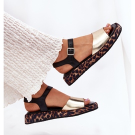 S.Barski Frauen Ledersandalen auf der Plattform mit Leopardendruck S. Barski JC51-347 Gold golden 5