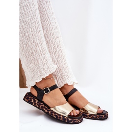 S.Barski Frauen Ledersandalen auf der Plattform mit Leopardendruck S. Barski JC51-347 Gold golden 6