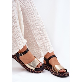 S.Barski Frauen Ledersandalen auf der Plattform mit Leopardendruck S. Barski JC51-347 Gold golden 8
