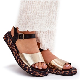 S.Barski Frauen Ledersandalen auf der Plattform mit Leopardendruck S. Barski JC51-347 Gold golden 9