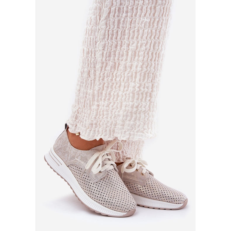 Frauenschuhe für Lederlicht auf der Artiker 56C2113 Beige-Gold-Plattform 1