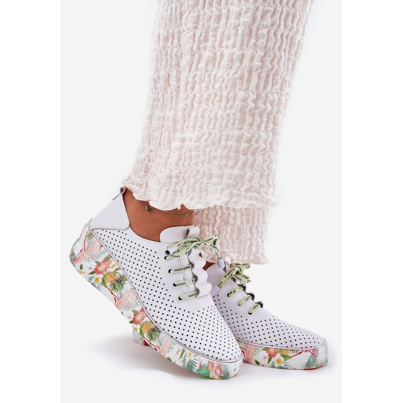 Lederkeilschuhe mit Muster Artiker 54C1807 Weiß und Grün 1