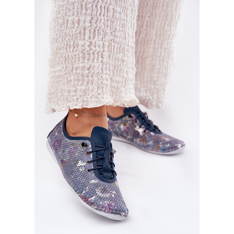 Frauenschuhe aus natürlicher aus Leder gemusterter Artikerin 56C2691 Blau 2