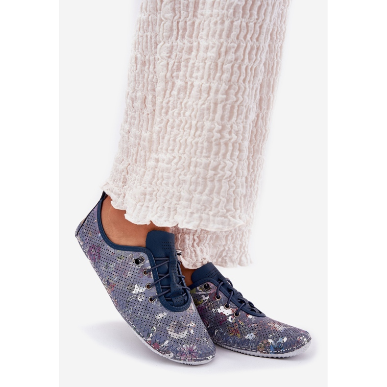 Frauenschuhe aus natürlicher aus Leder gemusterter Artikerin 56C2691 Blau 1