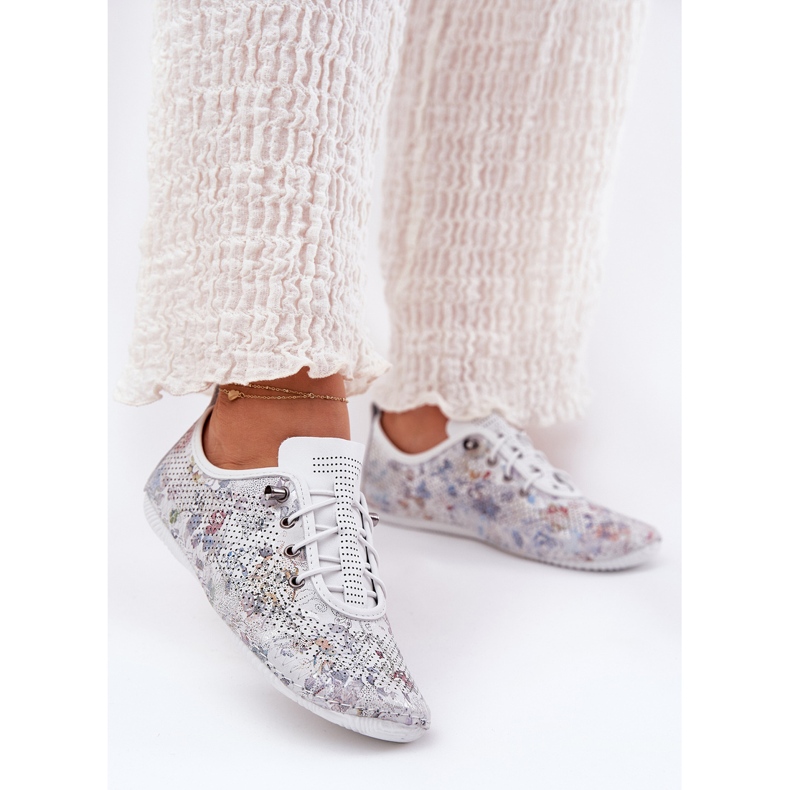 Frauenschuhe aus natürlicher aus Leder gemusterter Artiker 56C2688 Weiß 2