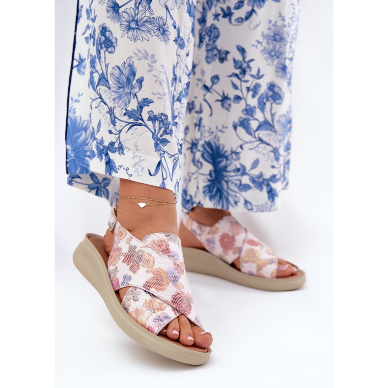 Jezzi Frauensandalen mit Öko -Leder mit Blumen mehrfarbig 2