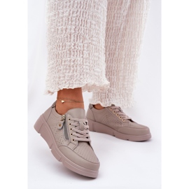 Vinceza Sneakers Leder Sportschuhe auf der Plattform mit dem Vincez Castle 88019 Dark Beige 2