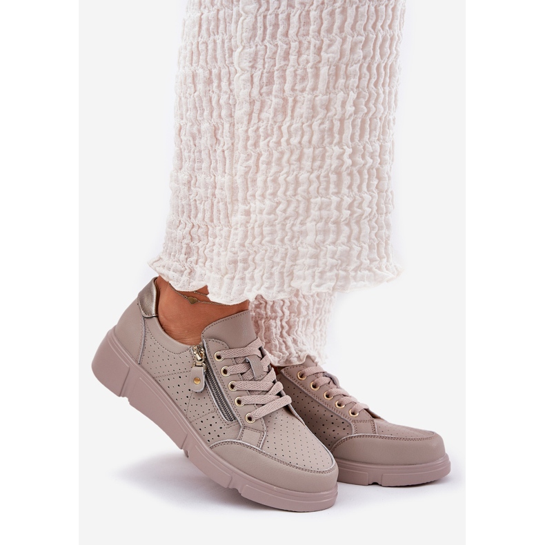 Vinceza Sneakers Leder Sportschuhe auf der Plattform mit dem Vincez Castle 88019 Dark Beige 1