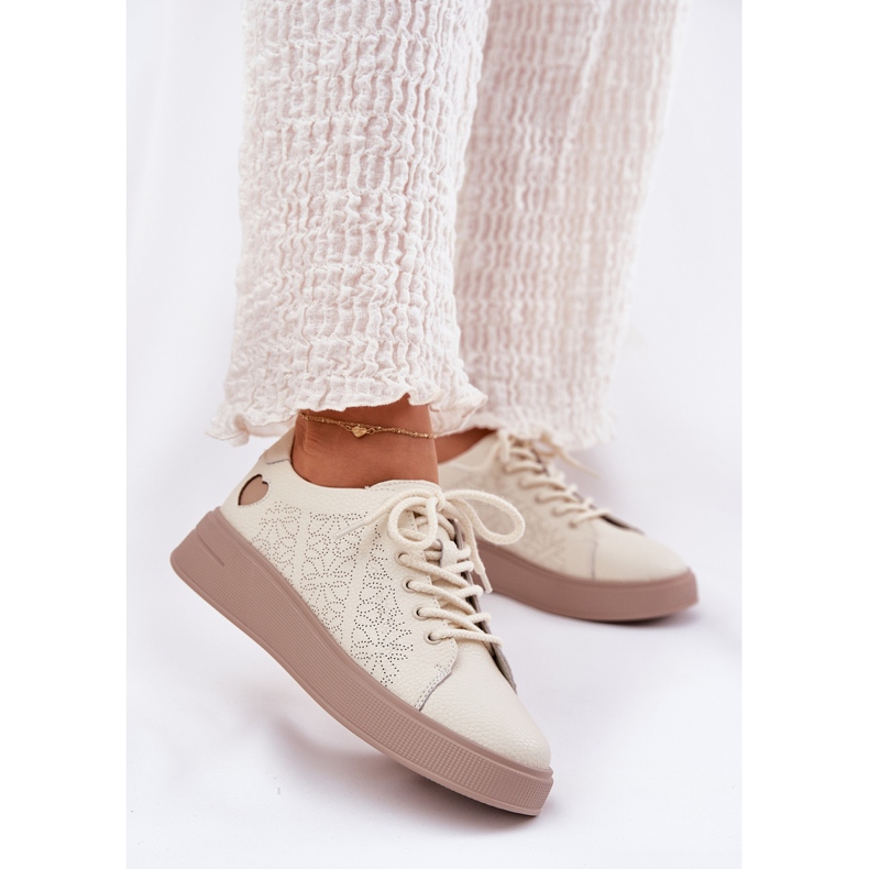 Damen -Leder -Sneaker auf der Vinceza 88018 Beige Plattform 2