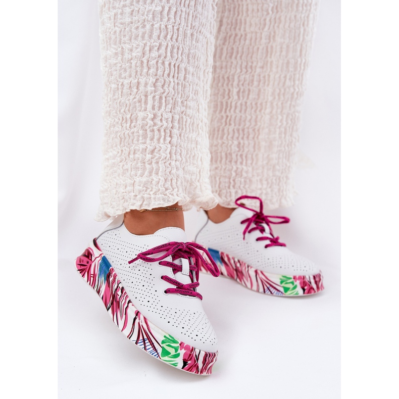 Damen -Leder -Sneaker für Frauen auf einer gemusterten Vinceza 88017 White Plattform weiß 2