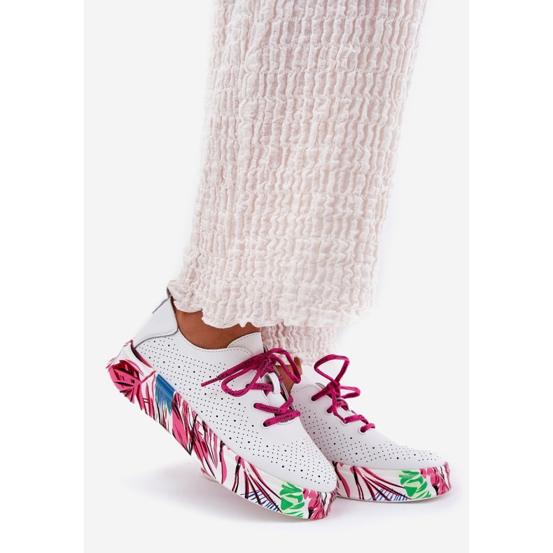 Damen -Leder -Sneaker für Frauen auf einer gemusterten Vinceza 88017 White Plattform weiß 1