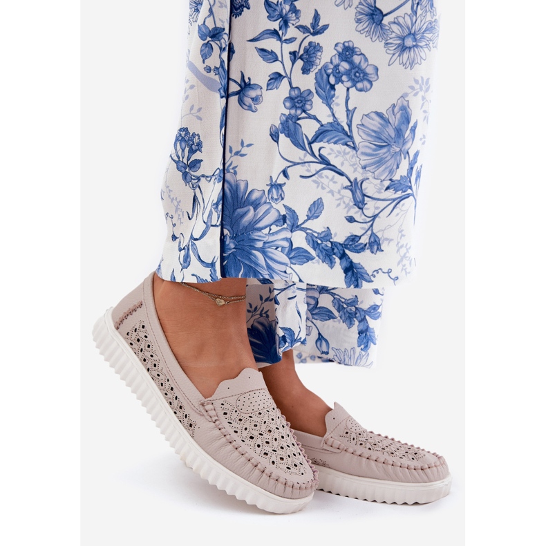 Vinceza Damenleder -Ladung mit offenem Muster Vincez 88028 Beige 1