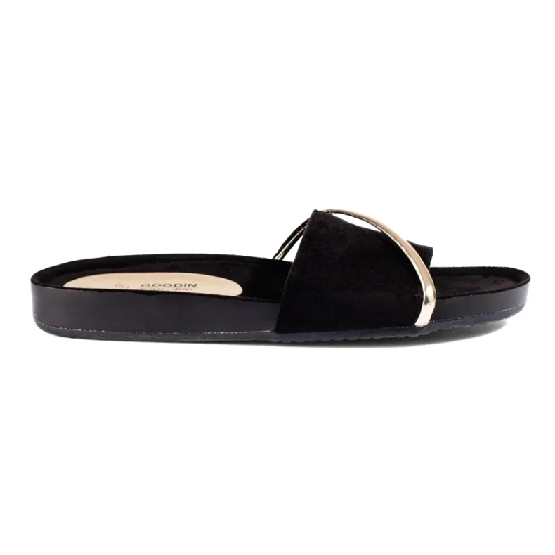 Schwarze Flip-Flops mit goldener Shelovet-Verzierung 2