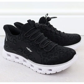 Frauen Sportschuhe im Leopardendruck Rieker M6066-01 schwarz 2