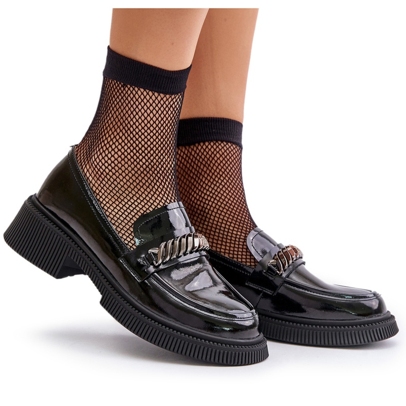 S.Barski Lackierte leichte Loaflers von Frauen mit Dekoration LZ42-030 Schwarz 5