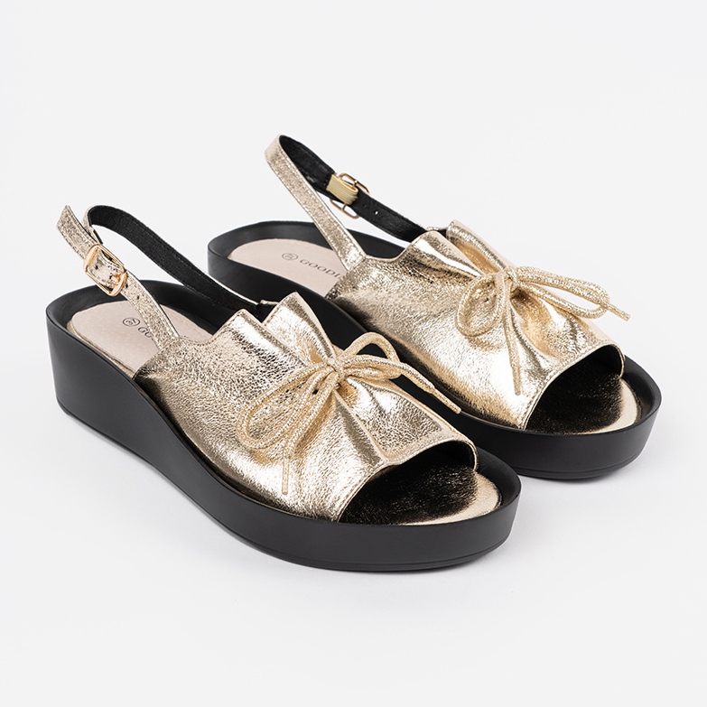 Goodin Goldene Keilsandalen mit Ledereinsatz 1