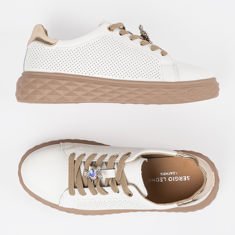 Weiß- und Beige -Turnschuhe mit Ledernadeln Sergio Leone 2