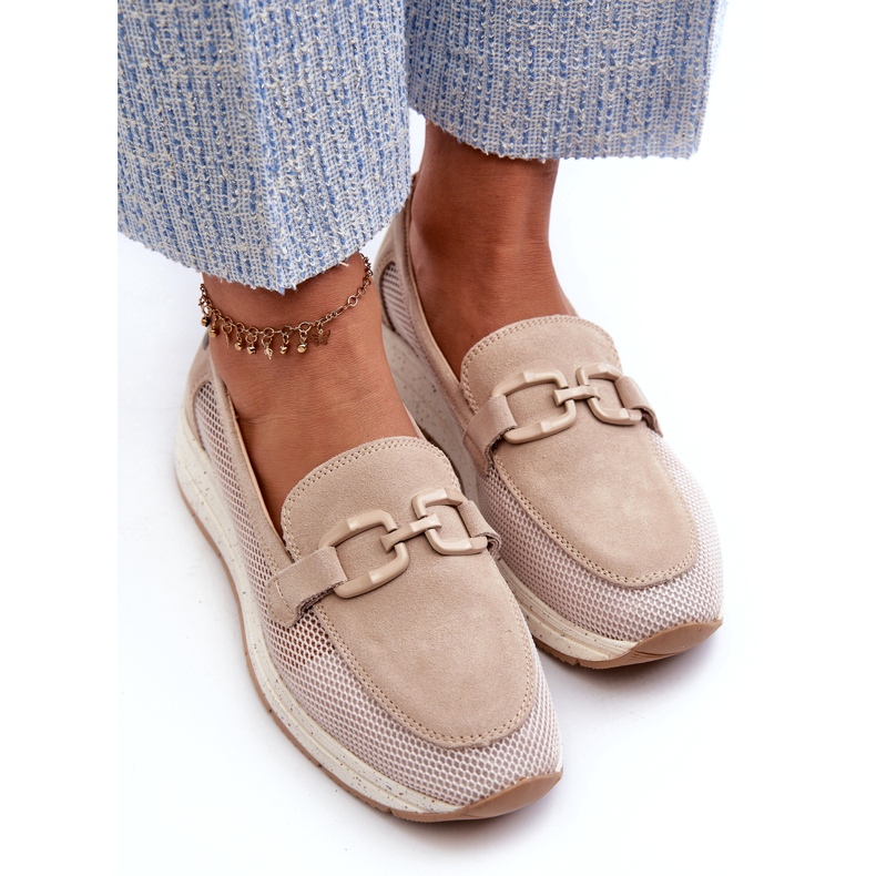 S.Barski Frauen Wildleder Moccasins Tw210 Beige mit einer Verzierung 2