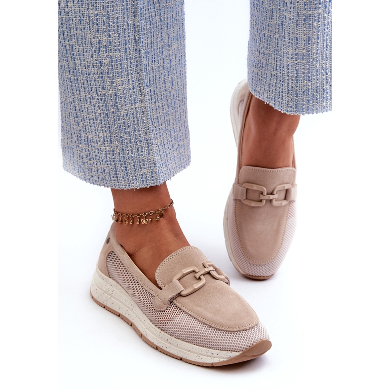 S.Barski Frauen Wildleder Moccasins Tw210 Beige mit einer Verzierung 1
