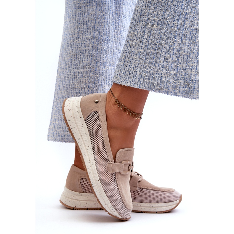 S.Barski Frauen Wildleder Moccasins Tw210 Beige mit einer Verzierung 3