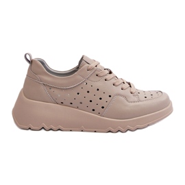 Durchbrochene Damen-Sneakers mit Keilabsatz, Naturleder, Beige S.Barski LR482 2