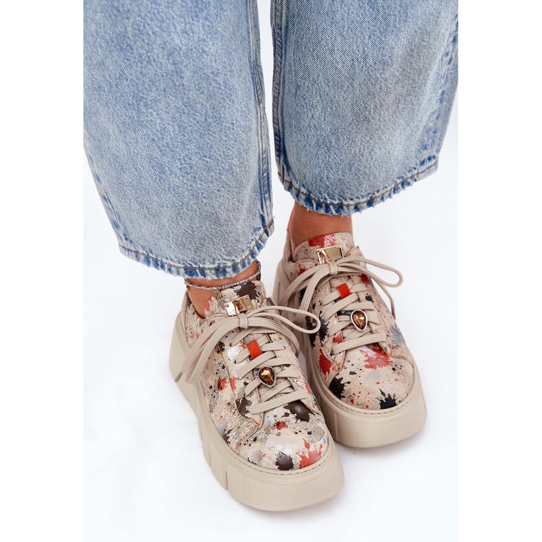 Leder-Turnschuhe auf der Maciejka-Plattform 06891-18 Beige 2