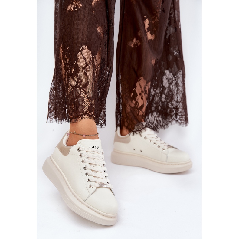Damen -Leder -Sneaker für GOE RR2N4004 Plattform Beige 2