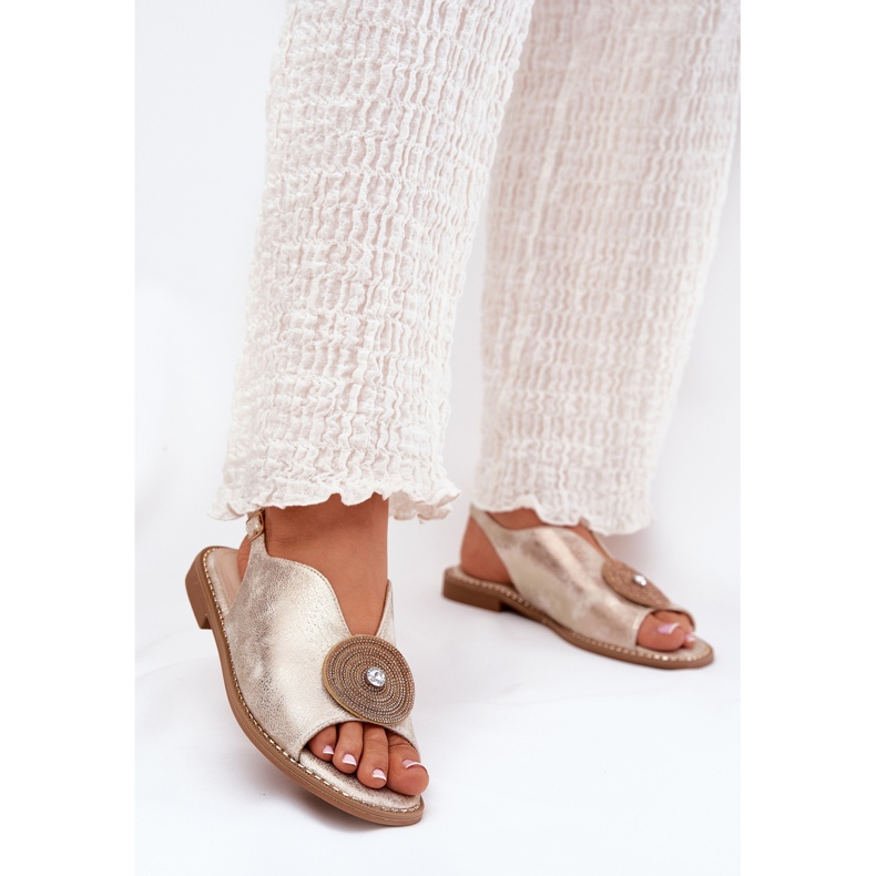 S.Barski Glänzende Frauen Sandalen Dekorative Details S. Barski Kv51-012 Zlotys golden 2