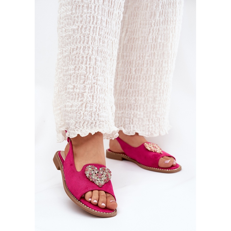 S.Barski Frauensandalen mit dekorativem Herzen S. Barski Kv27-018 Fuksja rosa 2
