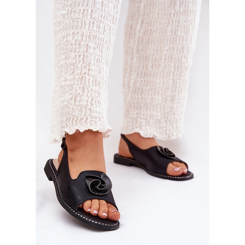 S.Barski Glänzende Frauensandalen mit einem Ornament S. Barski Kv51-006 Schwarz 2