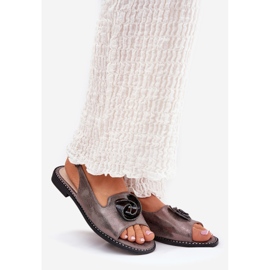 S.Barski Glänzende Frauensandalen mit einem Ornament S. Barski Kv51-006 Grau 1