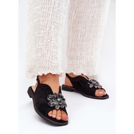 S.Barski Frauensandalen mit flacher Überhüffen mit einem Ornament S. Barski Kv27-001 Schwarz 2