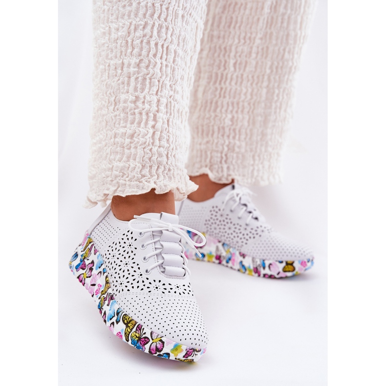 Leder offene Frauenschuhe auf Keilen Schmetterlinge Artiker 56C1618 Weiß 2