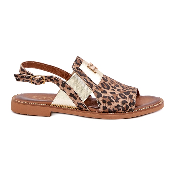 Zazoo 40385 Frauen Ledersandalen mit Leopardendruck braun 5