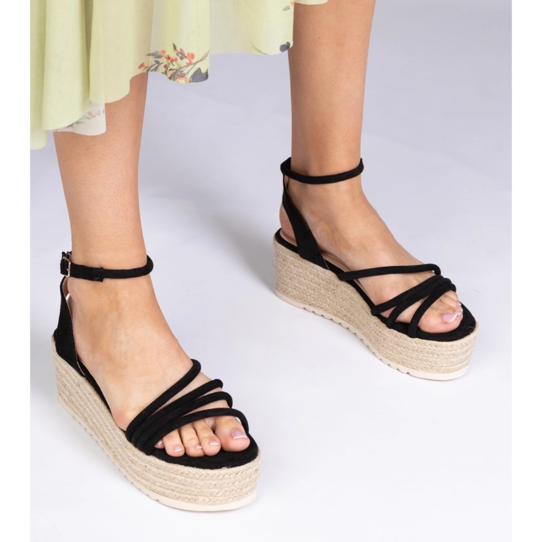 Schwarze Espadrilles-Sandalen auf der Plattform 1