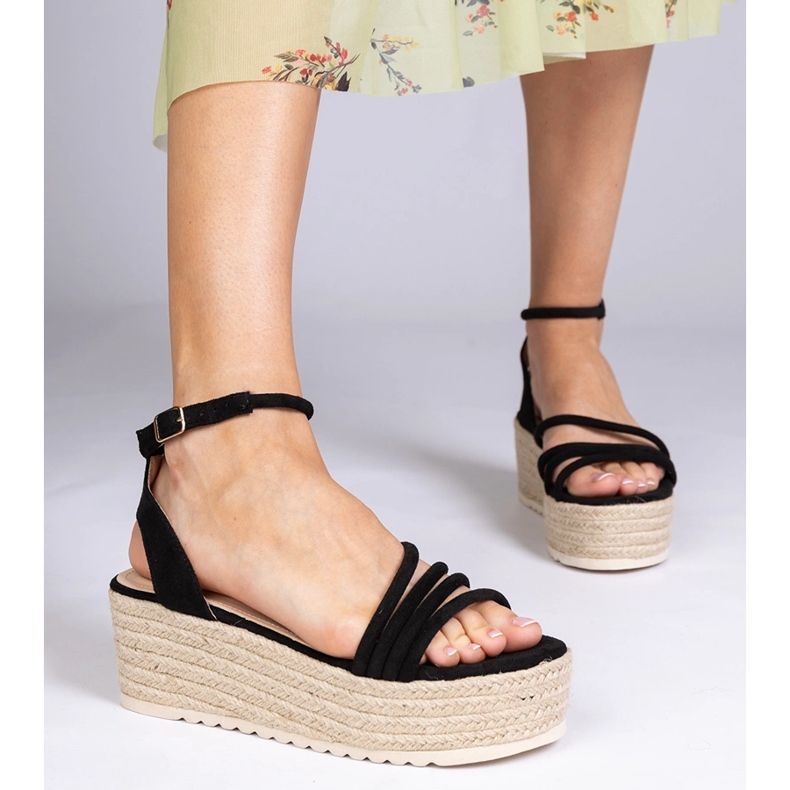 Schwarze Espadrilles-Sandalen auf der Plattform 2