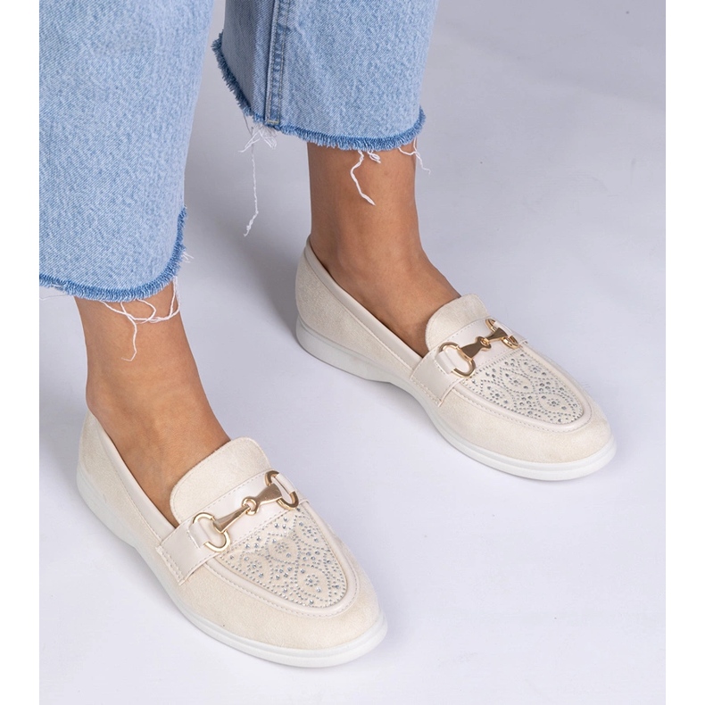 Beige Moccasins aus Ekozamsz mit Zirkonen 1