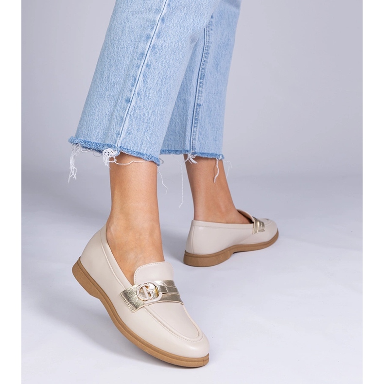 Beige Eco -Leder -Slipper mit Zirkonen 1