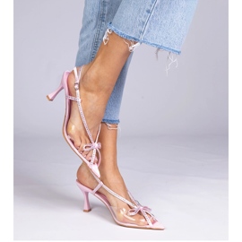 Rosa transparente Sandalen auf einem Stift mit Zirkonen 3