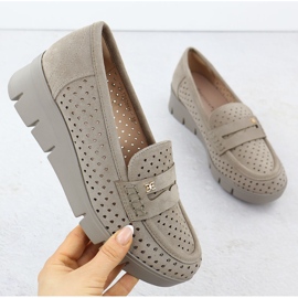 Frauenmokassins für ein offenes Keil Khaki Potocki 12608 beige 1