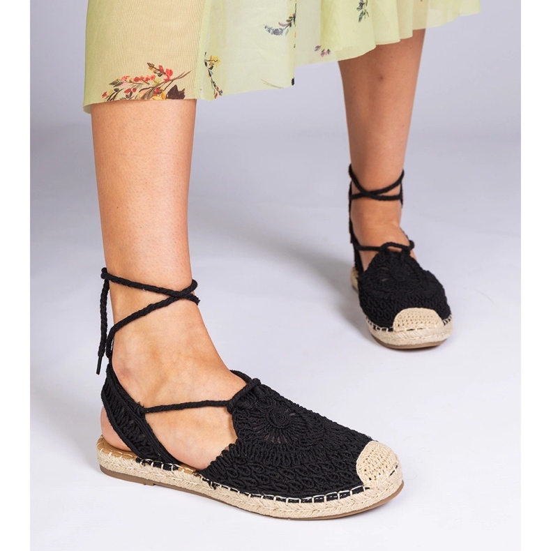 Schwarz flach -heeled espadrilles sandalen sandalen 1