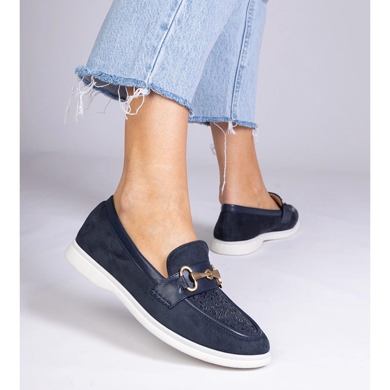 Marineblaue Slipper aus Ekozamsz mit Zirkonen 1