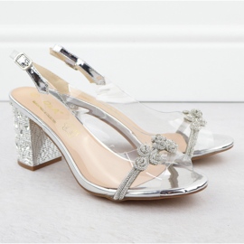 Transparente Frauensandalen auf einem Pfosten mit Zirkonen Silber S.Barski MR51-705 silber- 2