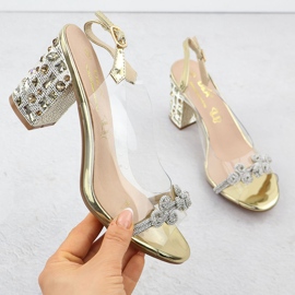 S.Barski Transparente Frauensandalen auf einem Pfosten mit Zirkons Złote S. Barski MR51-705 golden 1