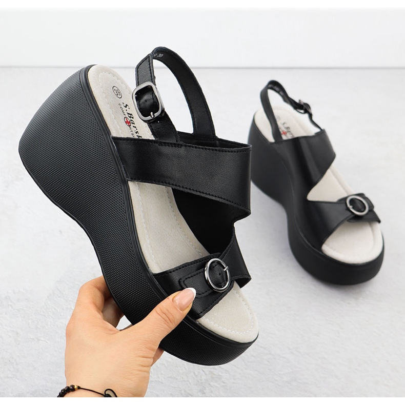 S.Barski Lederkeilsandalen schwarz S. Barski LR51-540 1