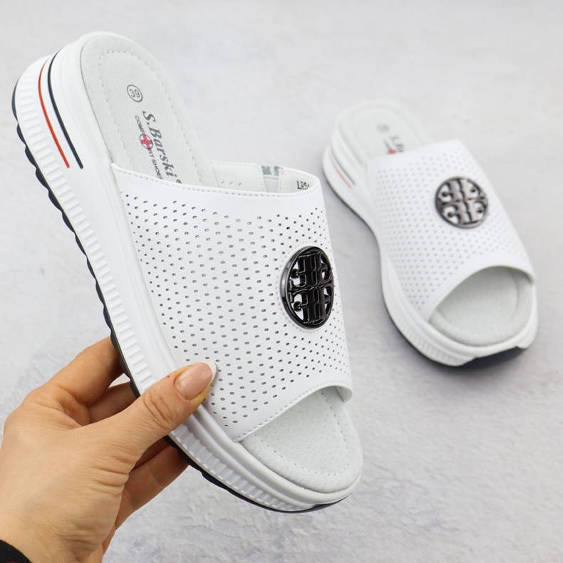 S.Barski Openwork Leder Flip Flops für Frauen S. Barski LR51-661 weiß 1