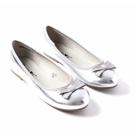 Miss Metallische Ballerinas der Mädchen mit einem silbernen Bogen 2